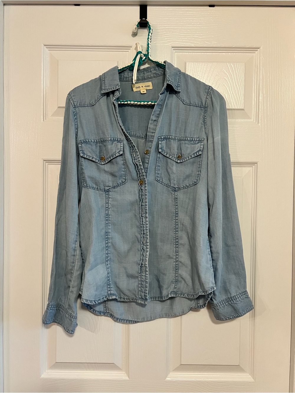 Light Blue Denim Button-Front Shirt